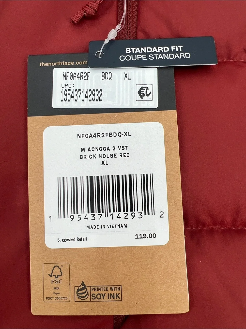 The North Face Men’s Aconcagua 2 XL Down Vest Brick House Red New Authentic